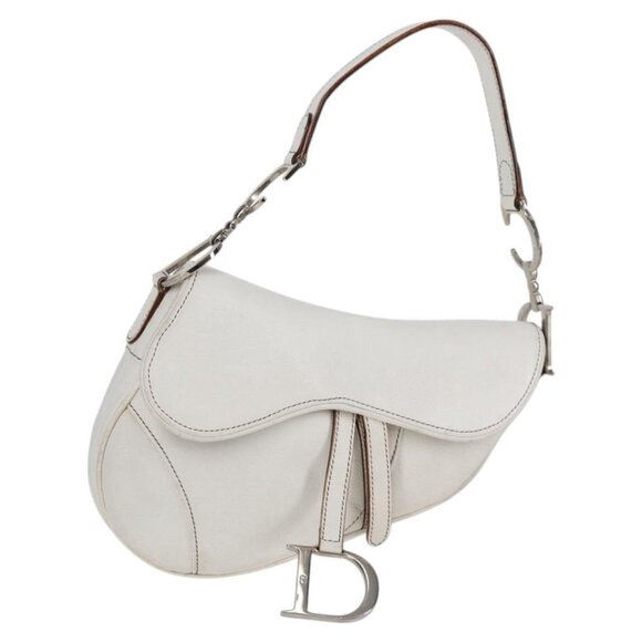 Dior Handbags - Christian Dior Saddle bag Hand Bag Leather White Auth am8050A